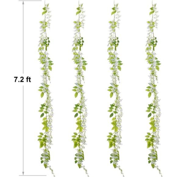 Wisteria Artificial Flowers Garland 4Pcs Total 28.8ft White Artificial Wisteria - Picture 2 of 6